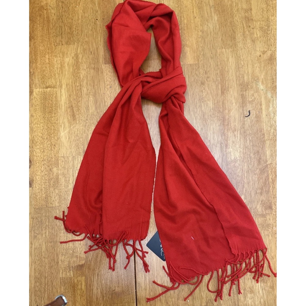 Elan Blanc Red Cashmere Viscose Fringe Rectangle Scarf 12x70 EB0057